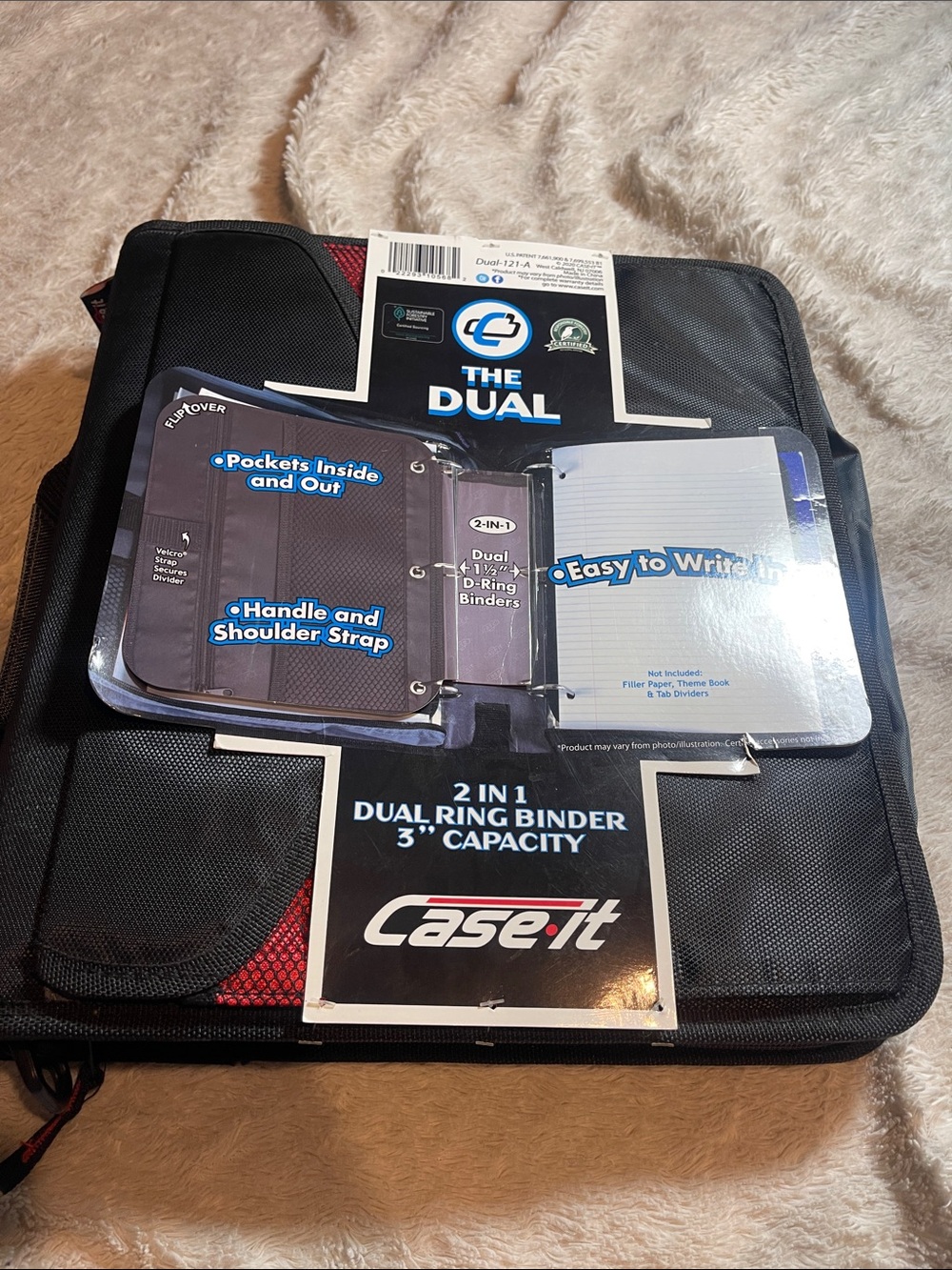 Case-it The Dual 2-in-1 Dual Ring Binder - Black with Red Accent NWT